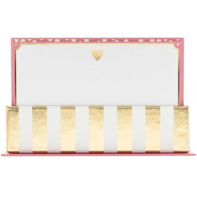 Graphique Gold Heart Flat Notes Note Card Stationery with Adorable Soft Pink Border and Printed Gold Heart, 50 Note Cards and Matching Envelopes for Thank You Notes and Invitations, 5.625" x 3.5"