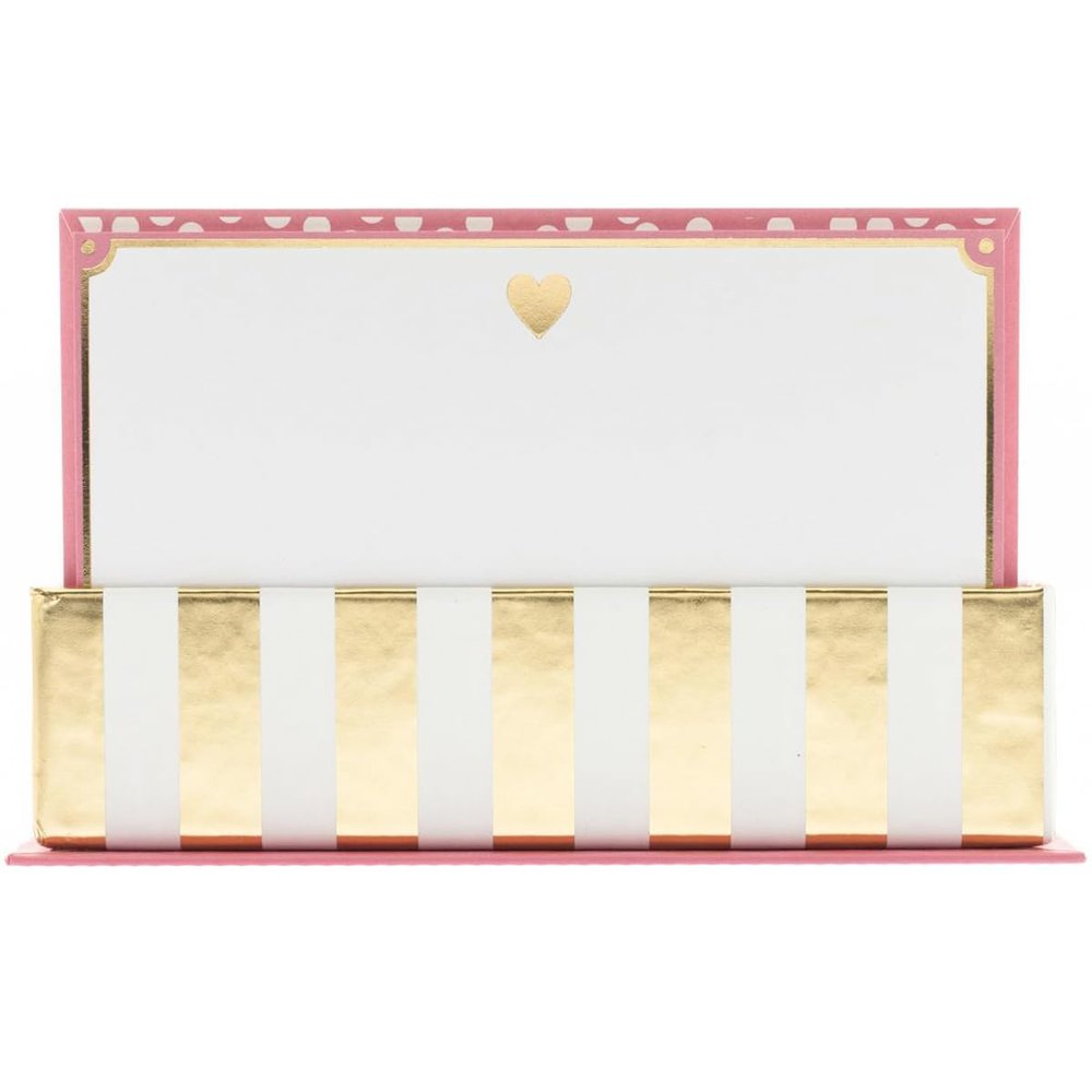 Graphique Gold Heart Flat Notes  Note Card Stationery with Adorable Soft Pink Border and Printed Gold Heart, 50 Note Cards and Matching Envelopes for Thank You Notes and Invitations, 5.625" x 3.5"
