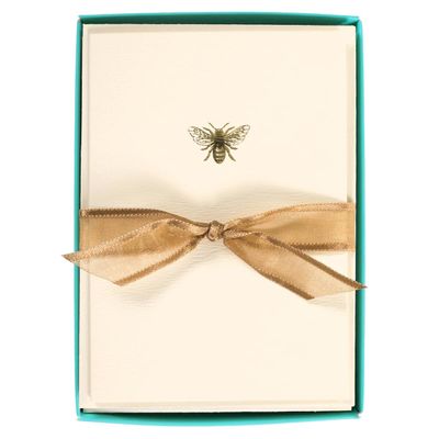 Graphique Bee La Petite Presse Boxed Notecards - 10 Gold Foil Embellished Blank Cards with Matching Envelopes and Storage Box (3.25" x 4.75")