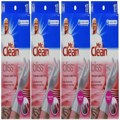 Mr. Clean 243033 Bliss Premium 1-pair Latex-free Gloves, Medium (4 Pack)