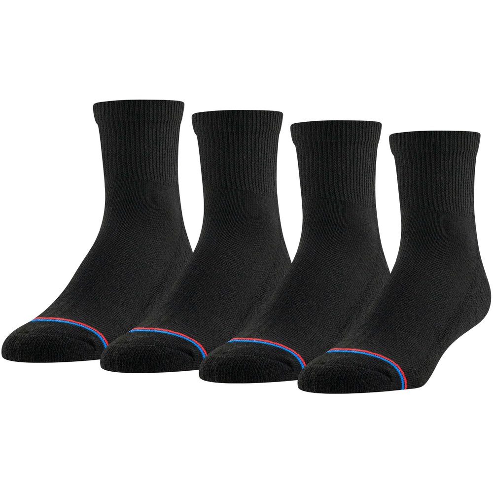 MediPeds unisex-adult Quarter Socks With Non-Binding Top and Cushion, Multipairs, Black (4-pairs), Shoe Size: Men's 6-9; Women's 6-10