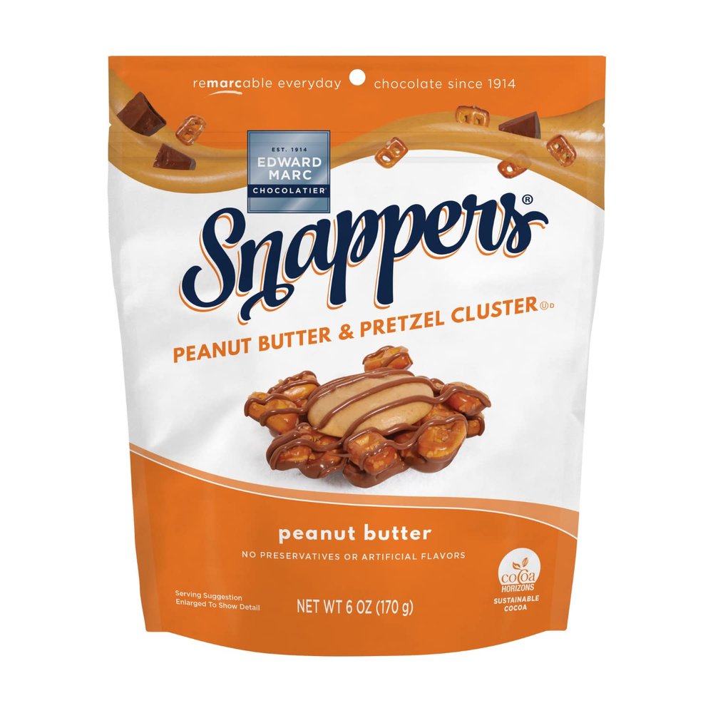 Edward Marc Snappers Peanut Butter & Pretzels Cluster - Crunchy Pretzel Snack With Milk Chocolate For Adults And Kids - 6 oz (pack of 1)