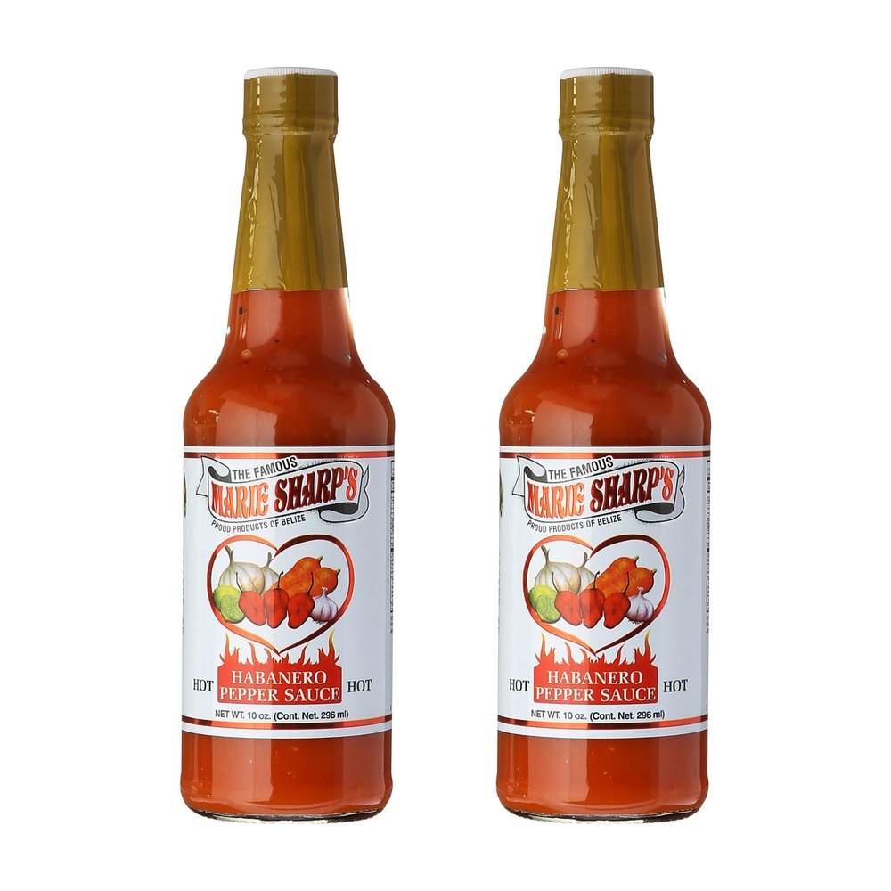 Marie Sharp's Hot Habanero Pepper Sauce, 10 oz Authentic Belizean Hot Sauce with Fresh Red Habanero Peppers (Pack of 2)