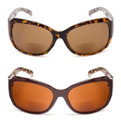 Pink Ribbon Shades, Inc. 2 Pair Oversized Jackie O Bifocal Reading Glasses Sunglasses (2 Pair Brown/Tortoise, 2.00)