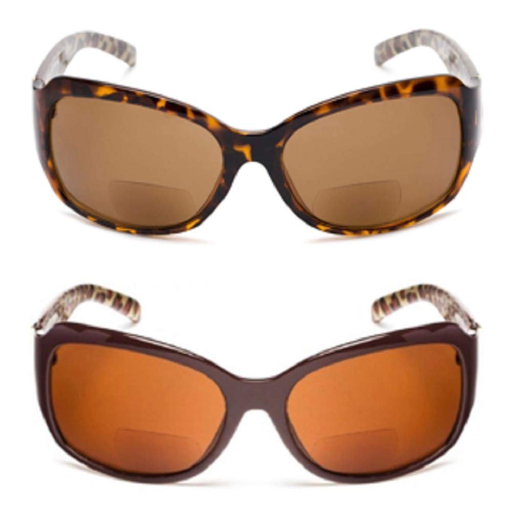 Pink Ribbon Shades, Inc. 2 Pair Oversized Jackie O Bifocal Reading Glasses Sunglasses (2 Pair Brown/Tortoise, 2.00)