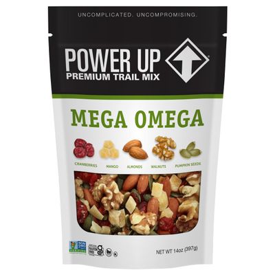 Power Up Trail Mix, Mega Omega Trail Mix, Non-GMO, Vegan, Gluten Free, No Artificial Ingredients, Gourmet Nut, 14 Ounce Bag