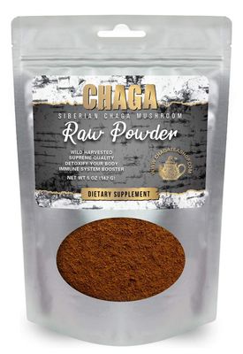 Siberian Chaga Mushroom Raw Powder Wild Harvested All Natural 5 Oz. (142g.)