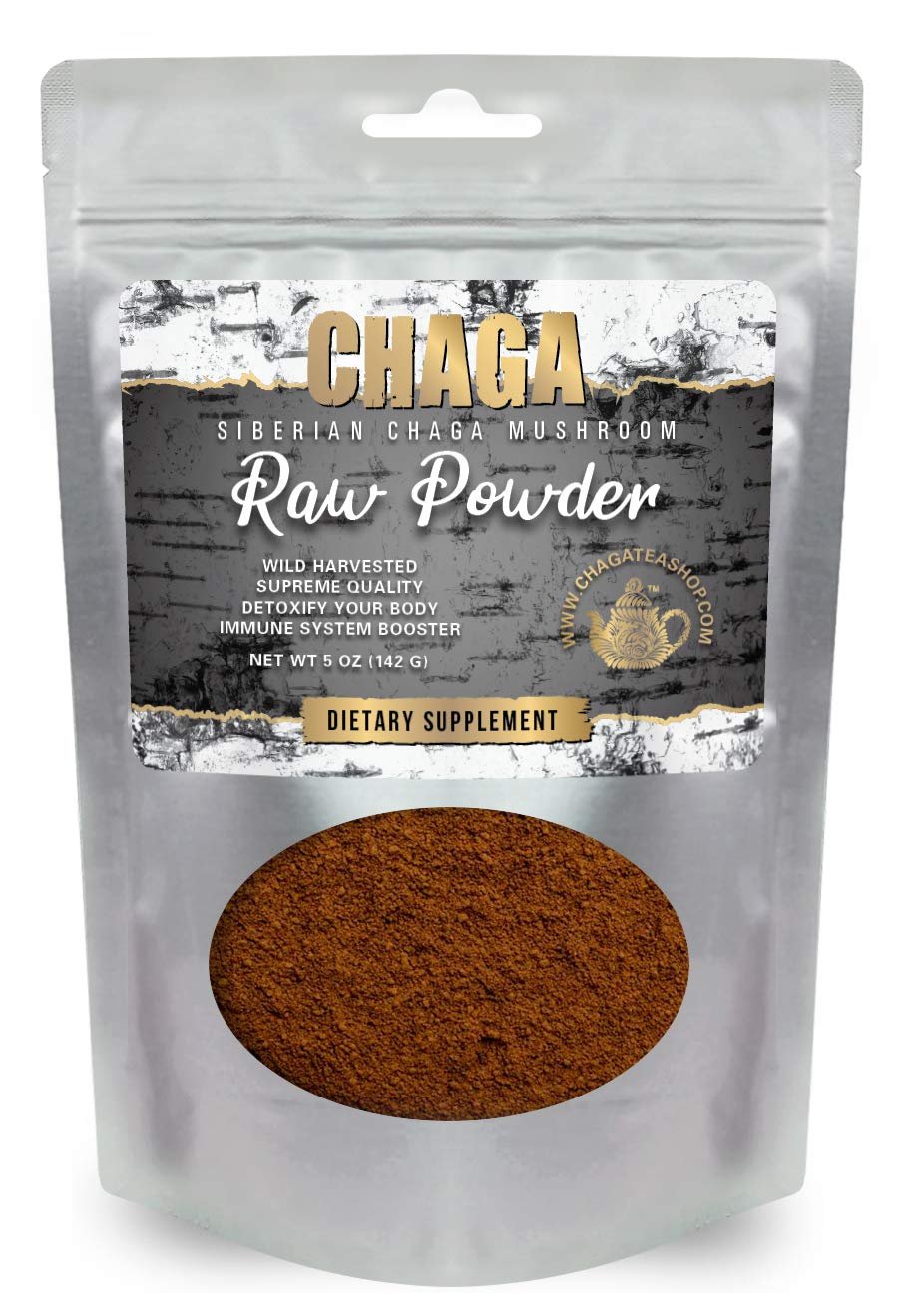 Siberian Chaga Mushroom Raw Powder Wild Harvested All Natural 5 Oz. (142g.)