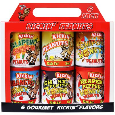 ASS KICKIN Spicy Hot Peanuts  Variety Pack 4.25oz 6 Pack - Ultimate Spicy Gourmet Gift Peanuts - Try if you dare!