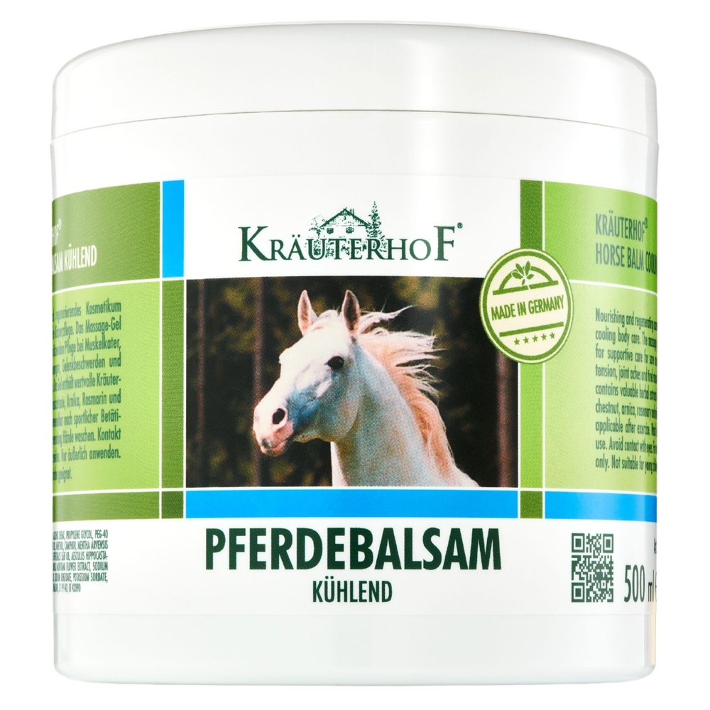 Kruterhof Horse Balm Cools and Revitalises Precious Herbal Extracts from Horse Chestnut Arnica Rosemary and Mint Oil 500 ml Tub Sealed with Aluminum Foil