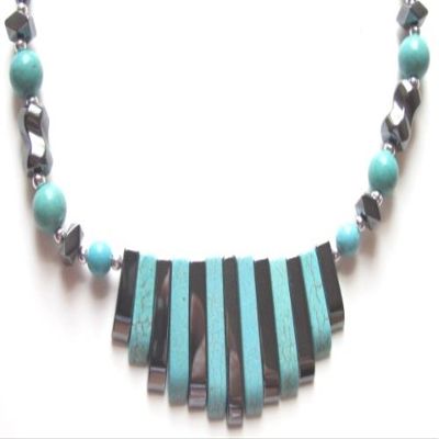 Gifts by Lulee, LLC Hematite and Turquoise Piano Necklace Elegant for all ocassions hematite improves blood circulation