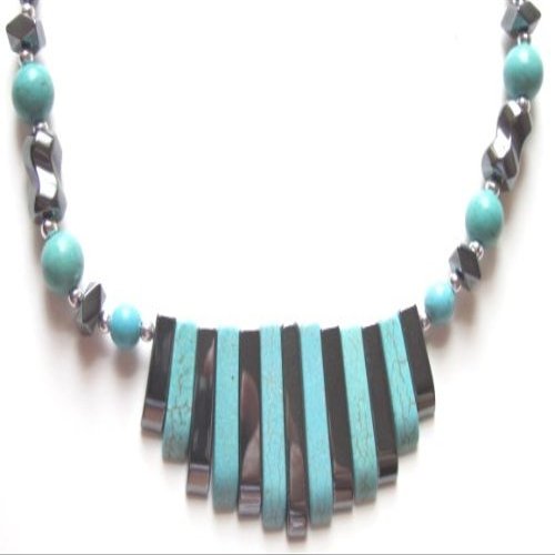 Gifts by Lulee, LLC Hematite and Turquoise Piano Necklace Elegant for all ocassions hematite improves blood circulation