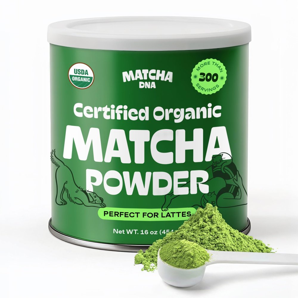 Matcha DNA Organic Matcha Powder - XXL 16oz TIN  Matcha Green Tea - USDA Organic Gluten-Free Vegan, Unsweetened No Additives - Everyday Green Macha Powder Tea for Lattes, Smoothies, Baking & Recipes