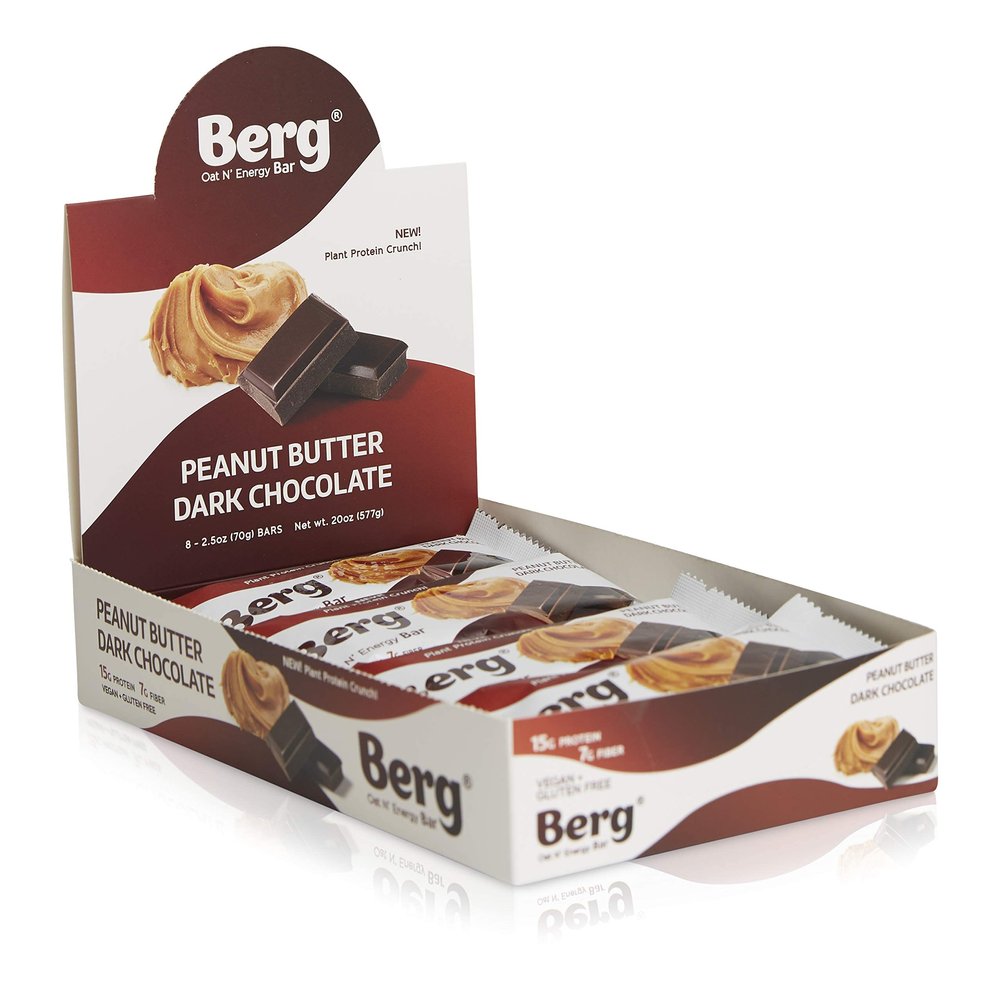 Berg Oat N' Energy Bar | Peanut Butter & Dark Chocolate | Plant Based Protein Bar | Non-GMO, Gluten Free, Nut Free and Vegan | Low Sugar, Healthy Snack Bar | High Fiber | On The Go | 2.5oz (8 Packs)