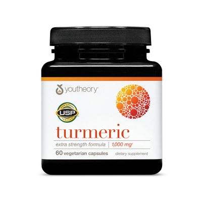 Youtheory Turmeric Extra Strength - 1,000 mg - Supports Brain, Muscle & Joint Health* - Contains Bioenhancers, Curcuminoids & Herbal Extracts - USP Verified - 60 Vegetarian Capsules (30-Day Supply)