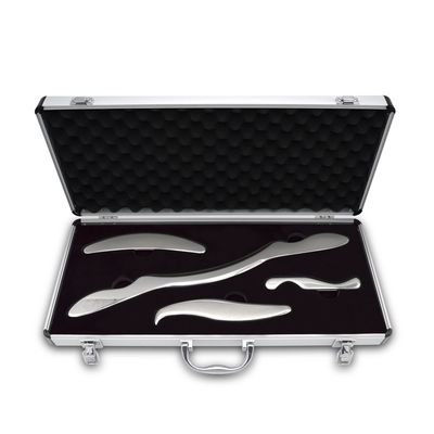 RODEREK IASTM Tools Stainless Steel Guasha Scraping Massage, 4pcs IASTM Physical Therapy Tools with a Convenience Suitcase, Soft Tissue Mobilization Tools for Myofascial Release(Sliver Box)