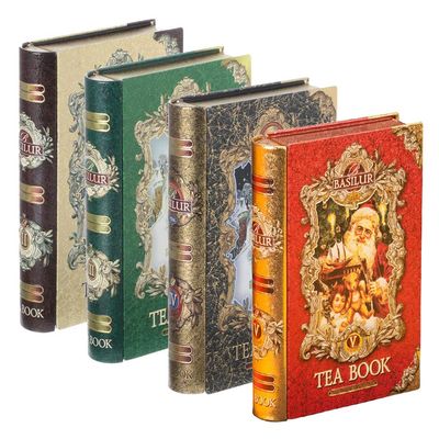 Basilur | Tea Book Collection Vol 2 thru Vol 5 | Collectable Metal Tin Caddies | Pure Ceylon Black & Green teas | Whole Leaf Tea, 100g (3.5oz) each | Pack of 4