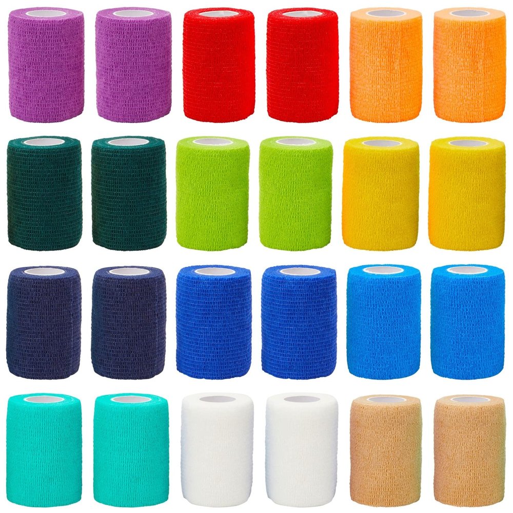 Juvale Vet Wrap - Self-Adherent Support for Sprains with Compression Bandage - Pet & Equine Care with Elastic Bandage Wrap - Athletic Support with Sports Tape - 3 in x 5 yd, Pack of 24, 12 Colors