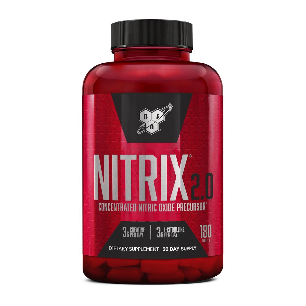 BSN NITRIX 2.0, Workout Supplement, Nitric Oxide Precursors, 3g Creatine, 3g L Citrulline, L-Citrulline, Supports Workout Performance, Pumps, Muscle Recovery and Endurance, 180 Tablets, 60 Servings