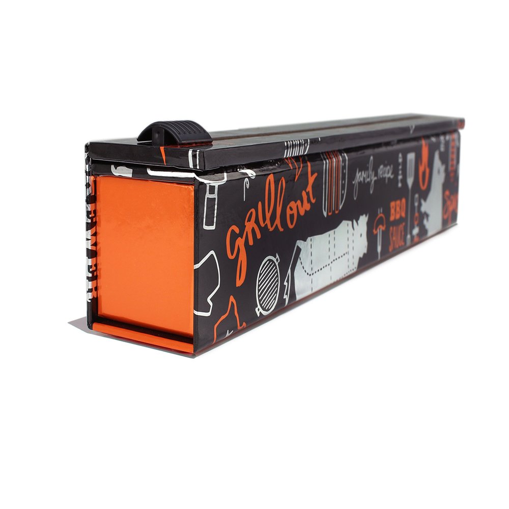 ChicWrap BBQ Grill Refillable Foil Dispenser - One 12"x 30' Roll of Professional Grade Aluminum Foil - Reusable Dispenser w/Slide Cutter - Kosher Certified - Reduces Waste & Saves Money