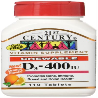 21st Century Chewable Vitamin D3, Orange, 10 mcg (400 IU), 110 Tablets