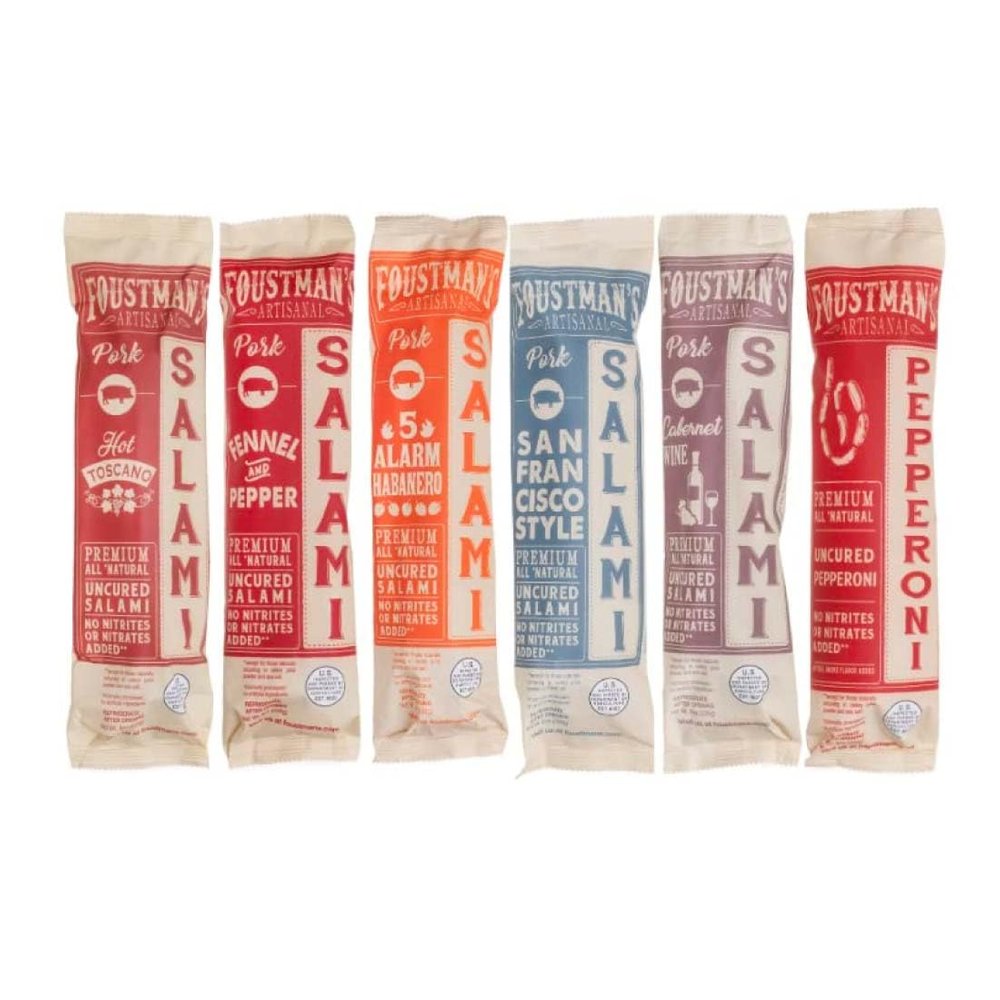 Foustman's Salami Mix Variety Artisanal, Includes Nitrate-Free, Naturally Cured, Gluten-Free, Dairy-Free, Pack of 6 Salamis