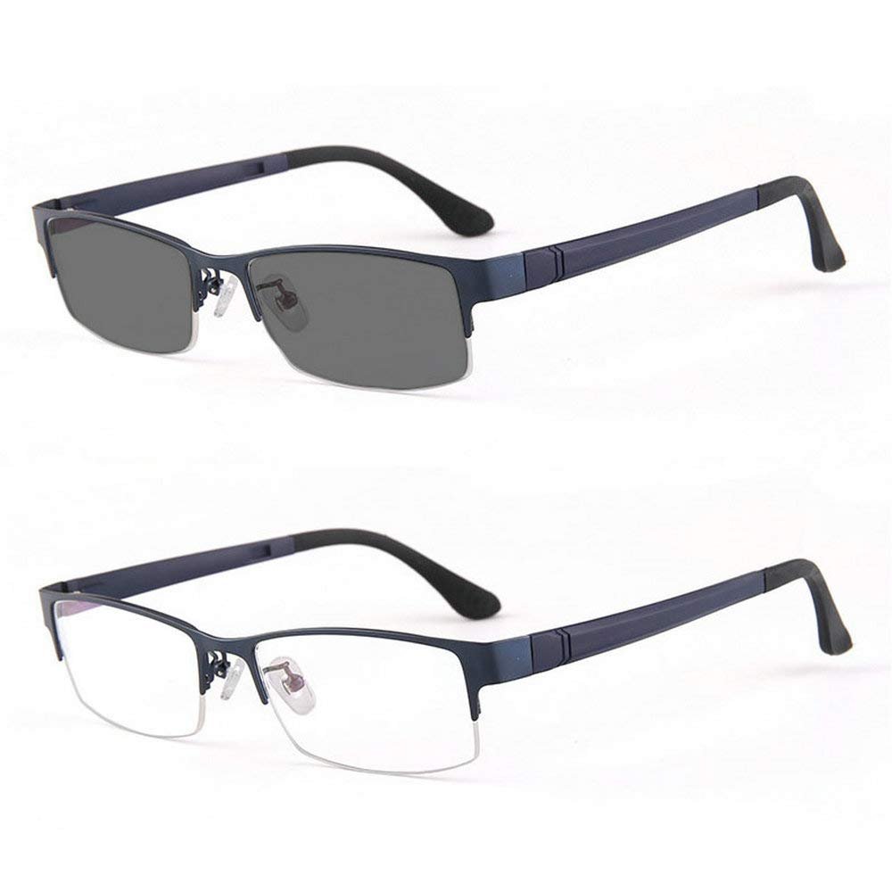 mincl/Photocromic Lens Transition Sunglasses Business Frames Reading Glasses (blue-photochromatic, 1.0)