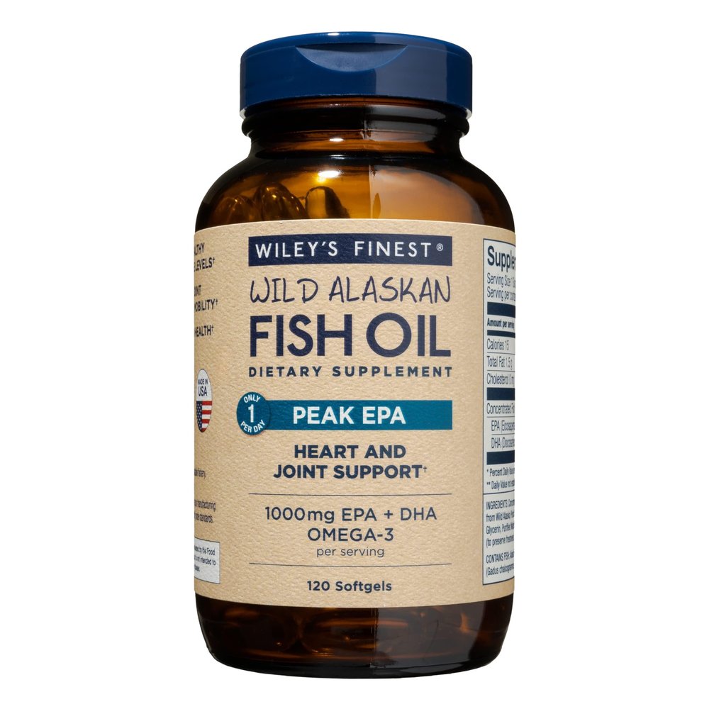 Wiley's Finest Wild Alaskan Fish Oil Peak EPA - Triple Strength Peak EPA & DHA Supplement - 1000mg Fish Oil - Omega-3s for Joint Health Support - 120 Softgels (120 Servings)