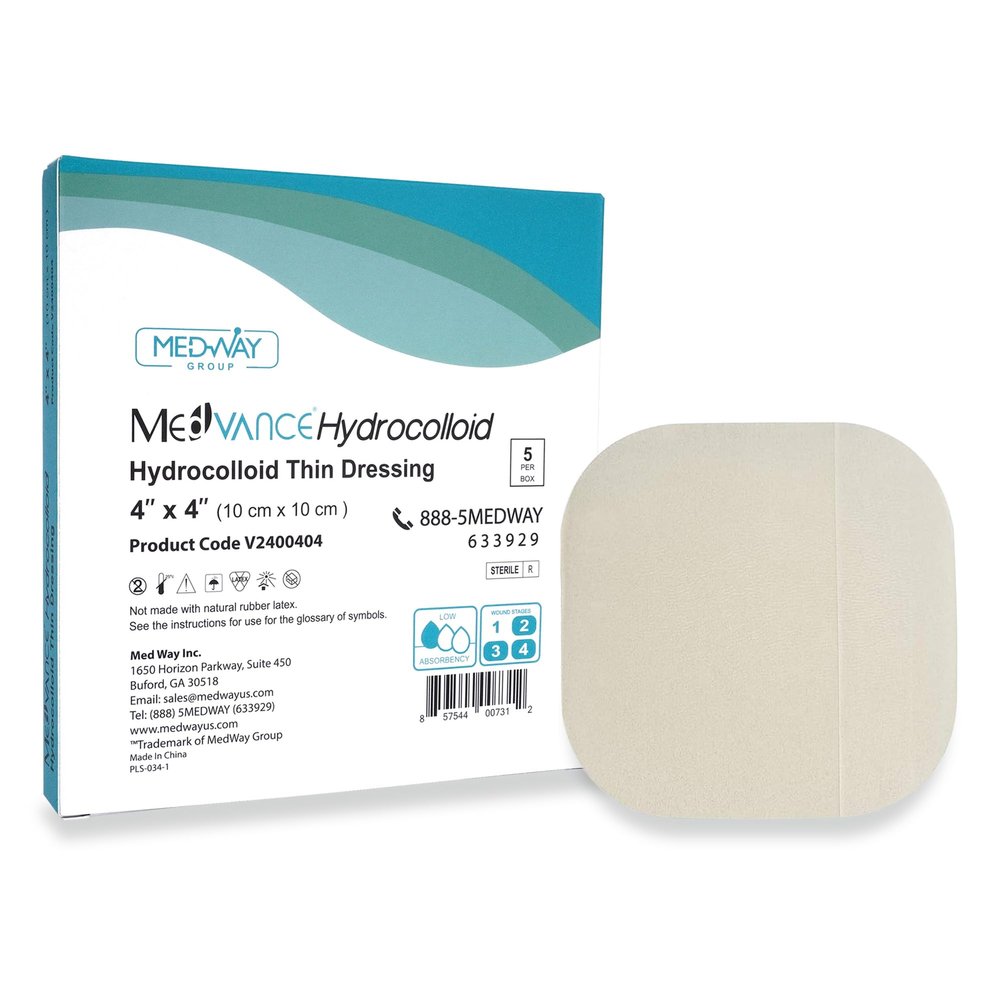 MedVance Hydrocolloid  Hydrocolloid Adhesive Thin Dressing, 4"x4", Box of 5 dressings