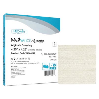 MedVance TM Alginate  Calcium Alginate Dressing 4.25"x4.25" Box of 5 dressings