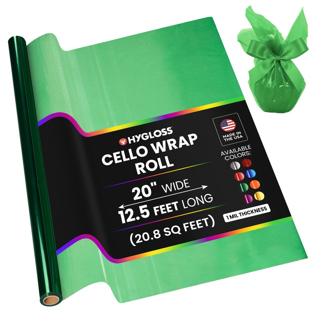 Hygloss Products Roll Cellophane Wrap for Crafts, Gifts, and Baskets 20 Inch x 12.5 Feet, Green
