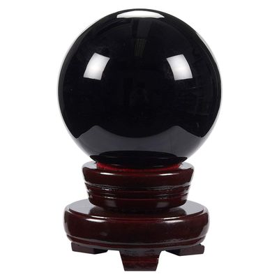 Juvale Obsidian Crystal Ball - 3.1-Inch Black Crystal Sphere with Wooden Stand - Polished Obsidian Stone Ball Decor & Scrying Orb for Meditation & Feng Shui Home Decor