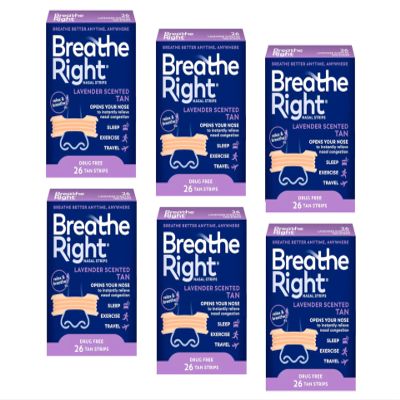 Breathe Right Calming Lavender Scented Drug-Free Nasal Strips for Nasal Congestion Relief, 6 Pack of 26, 156 Count Total