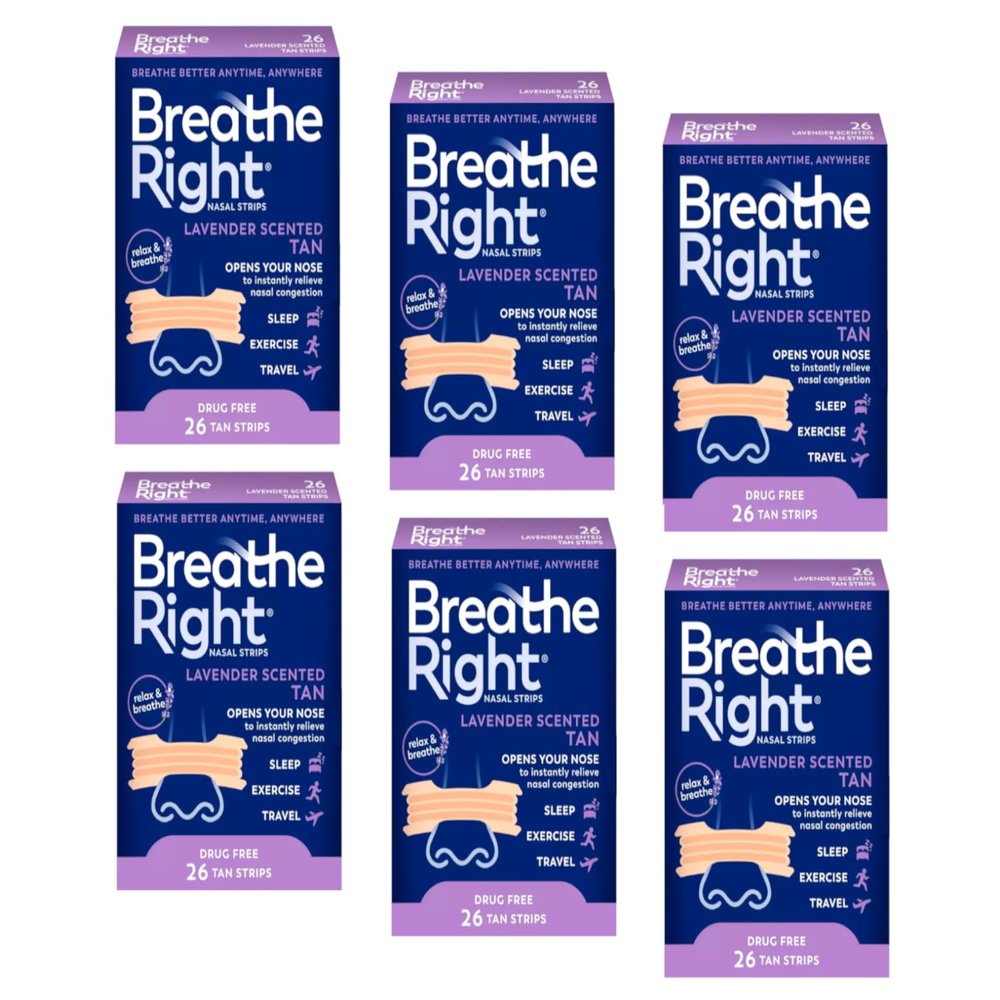 Breathe Right Calming Lavender Scented Drug-Free Nasal Strips for Nasal Congestion Relief, 6 Pack of 26, 156 Count Total