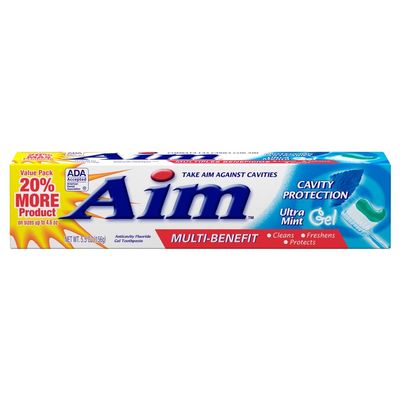 Aim Cavity Protection Anticavity Fluoride Toothpaste, Ultra Mint Gel, 6 Ounce - Pack of 6