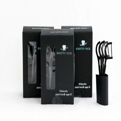 Knotty Floss Bamboo Activated Charcoal with Grapefruit Seed Extract Floss Picks - Eco-friendly, pick is made of natural CORNSTARCH not plastic! Vegan - 3 Pack