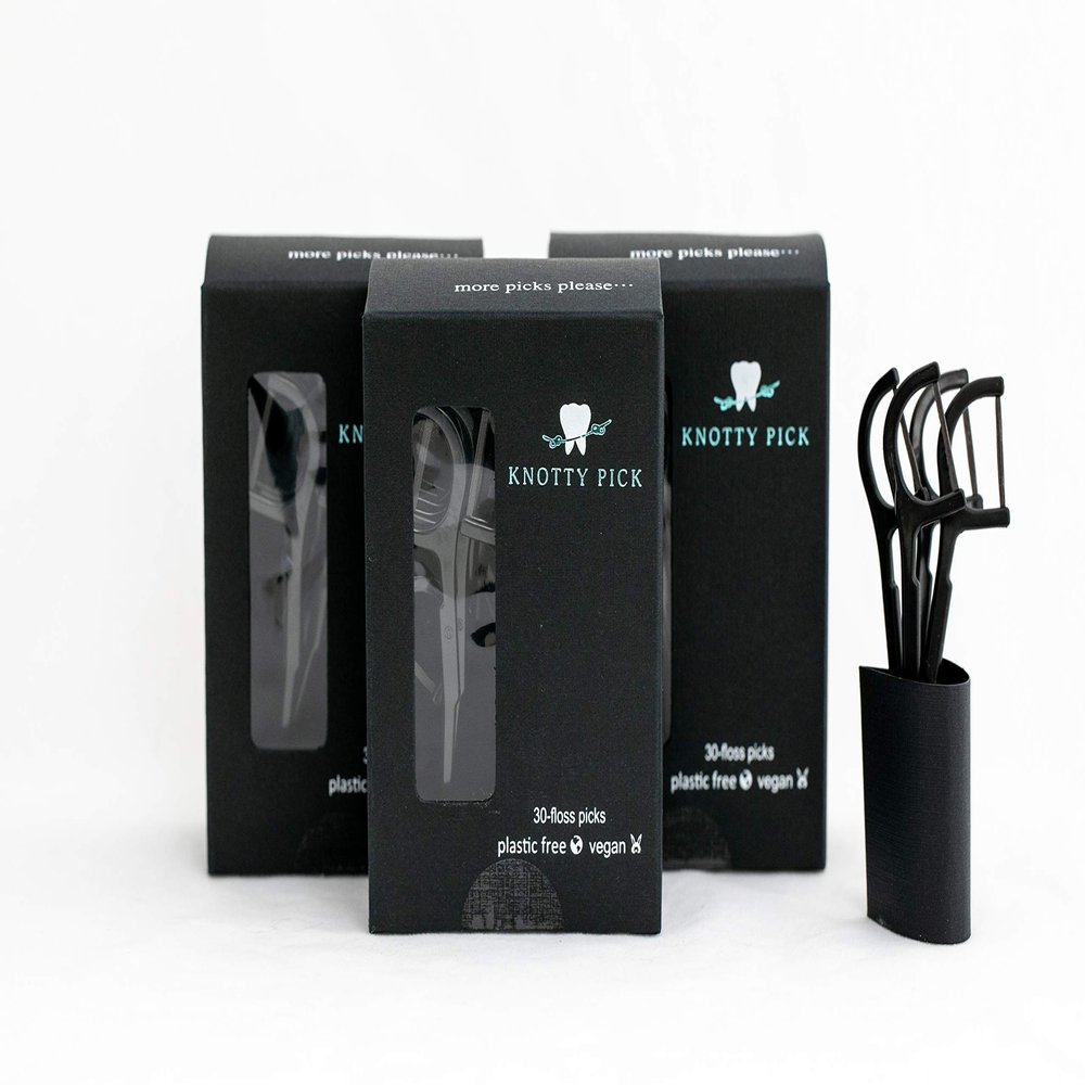 Knotty Floss Bamboo Activated Charcoal with Grapefruit Seed Extract Floss Picks - Eco-friendly, pick is made of natural CORNSTARCH not plastic! Vegan - 3 Pack