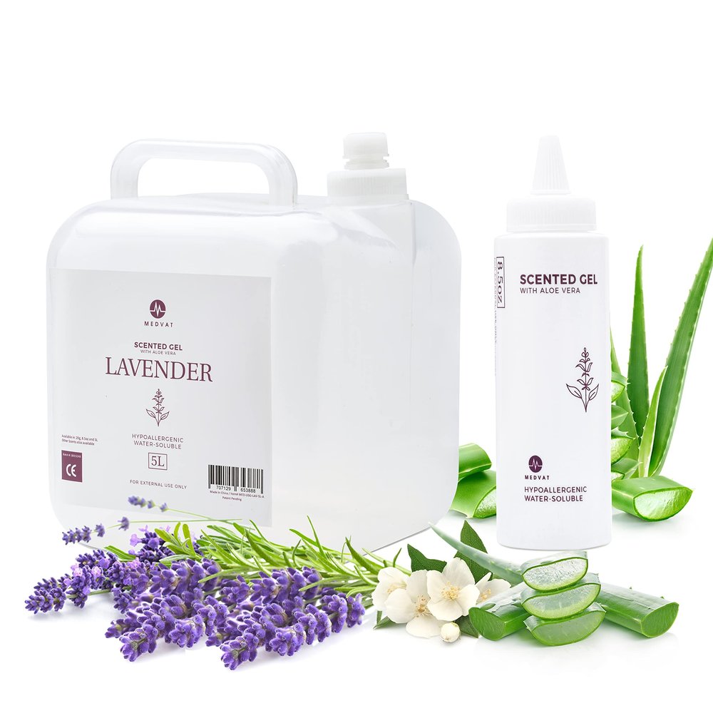 Medvat Conductive Transmission Gel with Aloe Vera  Lavender Scented - Non-Irritating - Massage, Muscle Stimulation, Microcurrent - 5 Liter with 8.5oz. Refillable Bottle