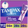 Tampax Radiant Tampons for Women Multipack, with LeakGuard Braid, Regular/Super/Super Plus Absorbency, Unscented, 112 Count (4 Packs of 28) view 1