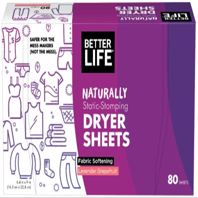 Better Life Dryer Sheets, Fabric Softener Sheets for Fresh Laundry, Lavender Grapefruit, 80 Count