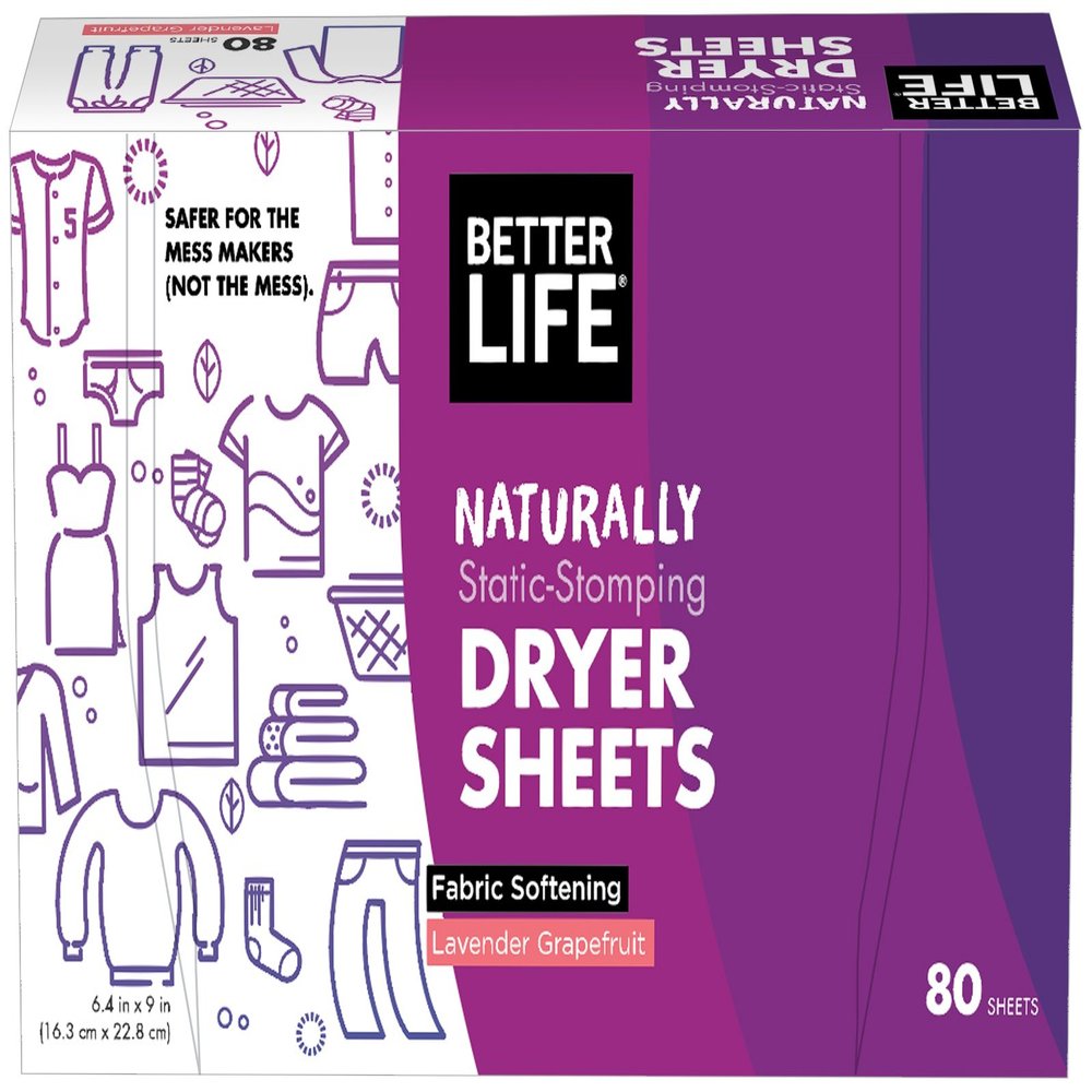 Better Life Dryer Sheets, Fabric Softener Sheets for Fresh Laundry, Lavender Grapefruit, 80 Count