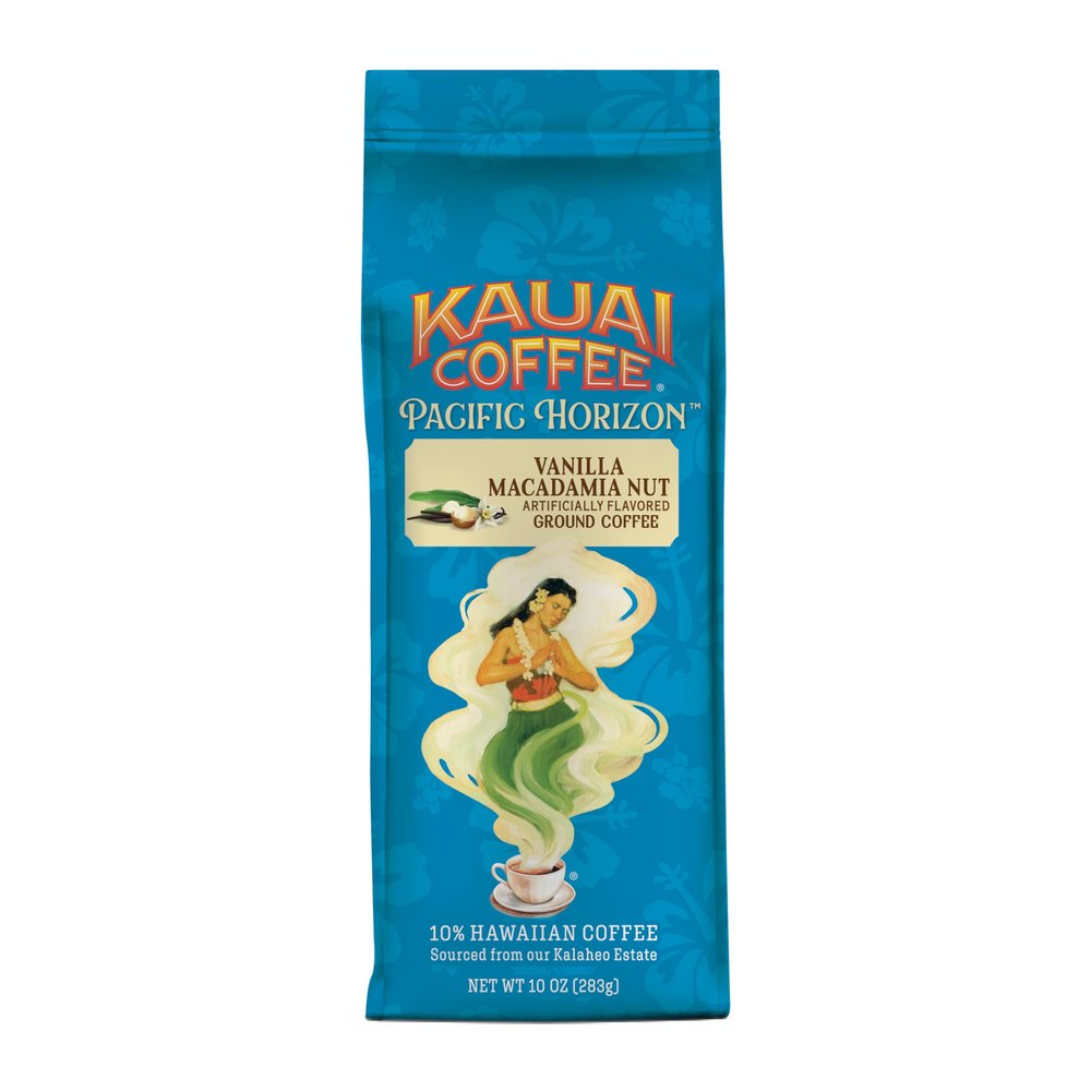 Kauai Coffee Ground Coffee  Smooth, Rich, Medium Roast  Slightly Sweet Nutty Flavor  Arabica Coffee, 10% Hawaiian with No Bitterness  Vanilla Macadamia Nut, 1 Pack of 10oz