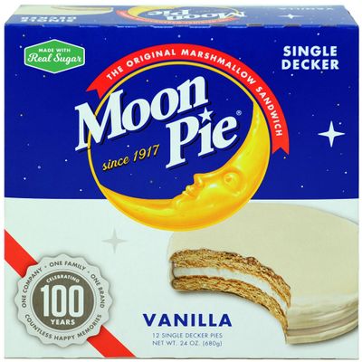 MoonPie Single Decker Vanilla Marshmallow Sandwich - 24 Ounce (Pack of 8) | Vanilla Covered Graham Cracker & Marshmallow Pie