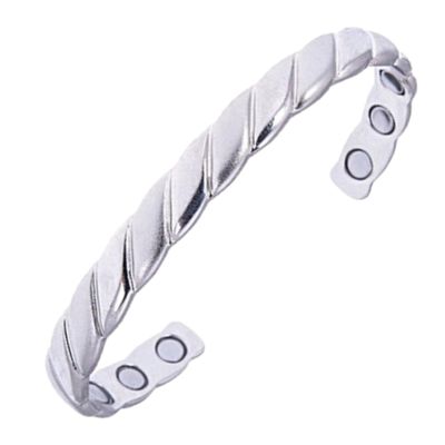 Earth Therapy Original Copper Magnetic Cuff Bracelet for Men & Women  Silver Braided Style  Adjustable - Ultra Strength