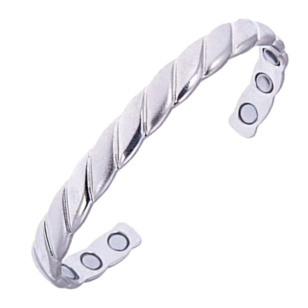 Earth Therapy Original Copper Magnetic Cuff Bracelet for Men & Women  Silver Braided Style  Adjustable - Ultra Strength