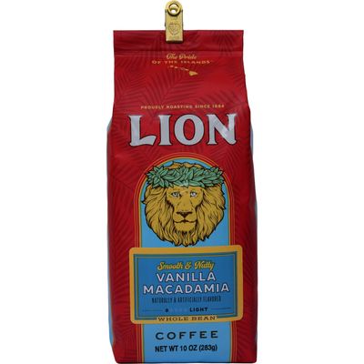 Lion Coffee, Arabica Coffee Beans, Light Roast Whole Bean Coffee, Vanilla Macadamia Flavor, A Taste of Aloha, 10 Ounce Bag