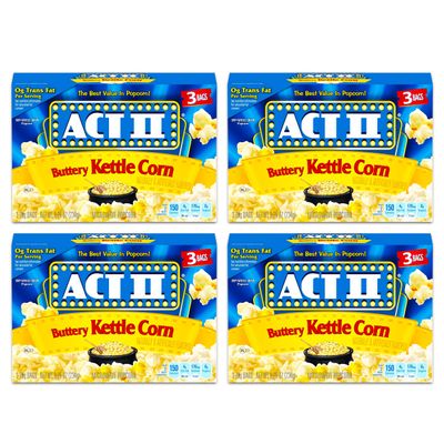 Act II Buttery Kettle Corn Microwave Popcorn 4 Boxes of 3 (12 Bags Total)