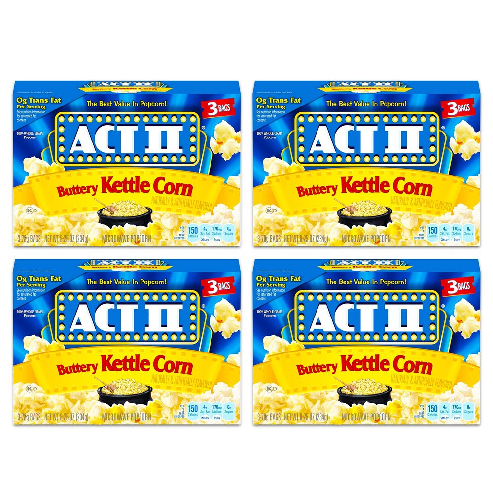 Act II Buttery Kettle Corn Microwave Popcorn 4 Boxes of 3 (12 Bags Total)