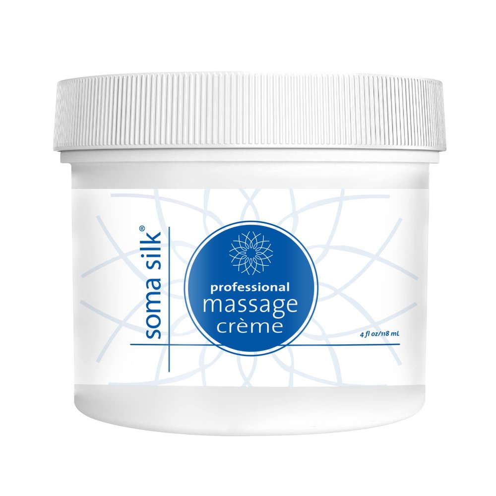 Soma Silk Professional Massage Cream, 4 oz - Smooth & Silky Massage Creme for Massage Therapy - Calendula & Jojoba Oils - Long Lasting Glide - Washes Clean from Linens - Spa & Therapist Supplies