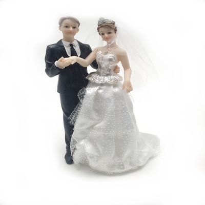 10" Bride and Groom Statue with Fabric Dress and Veil